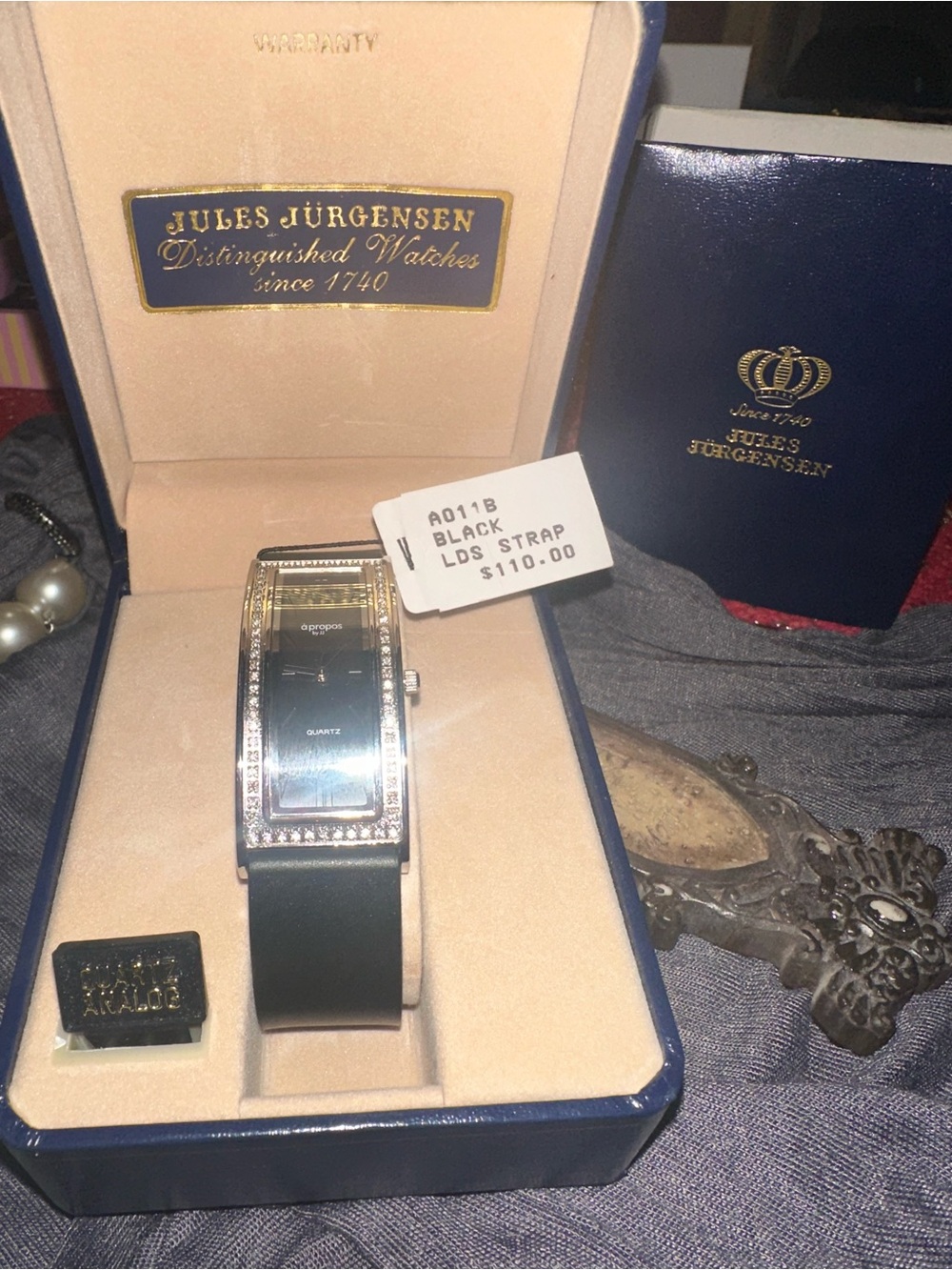 Jules Jürgensen Women's Black Strap Crystal-Trim Quartz Watch